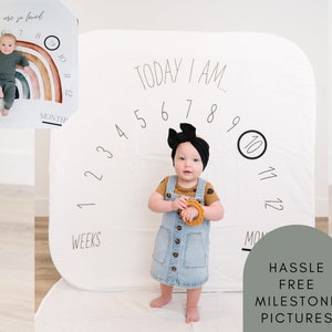 Lay, Sit n&#39; Stand Milestone Baby Blanket - Black & White, Pink Floral, Rainbow, Greenery, Citrus. Newborn/0 -12 months. Unique Baby Gift