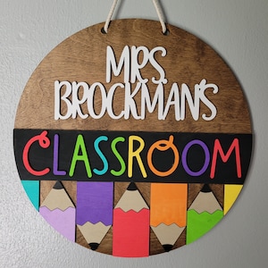 Personalized Classroom Door Sign | Teacher Gift | Wooden Pencil Decor | Back to School | Colorful Wooden Pencil Door Hanger