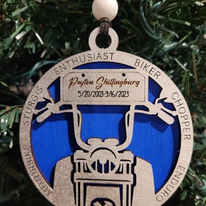 Motorcycle Memorial Ornament - Personalized Wood Ornament - Sympathy Gift - Loss of Loved One - Christmas Ornament - In Memory of Biker