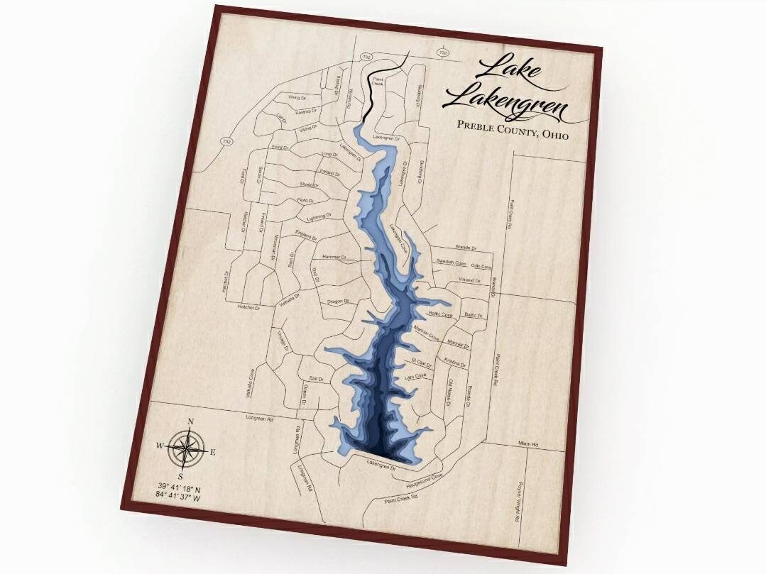 Lake Lakengren Ohio Map Lake Lakengren Layered Map / Bathymetric Map | Etsy