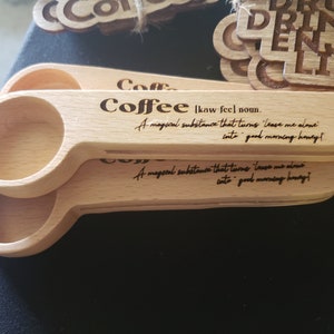 Funny Coffee Quote Scoop Clip, &quot;Coffee [ikaw fee] noun&quot; Wood Tool, Unique Gift for Coffee Lovers, Rustic Measuring Scoop, Bag Sealing Clip