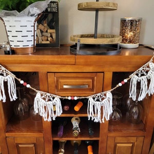 Boho Snowflake Garland - Christmas Decor - Macrame Garland with Wood Beads - Winter Garland - Boho Christmas Decor