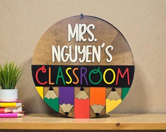 Personalized Wood Pencil Door Hanger for Teacher Gift for Back to School Classroom Decor for New Teacher Custom Name Sign for Classroom