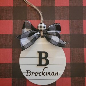 Personalized Shiplap Ornament, Monogram Ornament, Rustic Christmas Decor, Farmhouse Ornament, Wood Ornament with Initial, Black and White