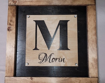 Monogram Last Name Sign - Personalized Wood Sign - Rustic Home Decor - Framed Last Name Sign
