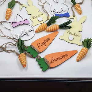 Personalized Easter Basket Tags - Wooden Name Tags - Custom Easter Decor - Kids Gifts - Easter Basket Stuffers - Personalized Carrot Designs