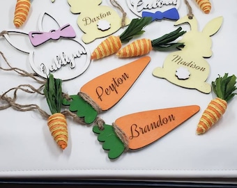 Personalized Easter Basket Tags - Wooden Name Tags - Custom Easter Decor - Kids Gifts - Easter Basket Stuffers - Personalized Carrot Designs