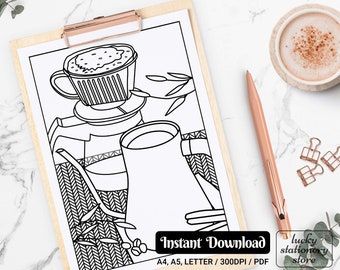 Coffee Coloring, Brewing Coloring, Coloring Sheets, Coloring Pages For Adults, Coloring Pages Printable, Coloring Book Pages, Drip Coloring