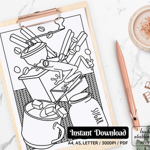 Coffee Coloring, Coloring Sheets, Coloring Pages For Adults, Coloring Pages Printable, Coloring Book Pages, Coffee&The Frog Coloring