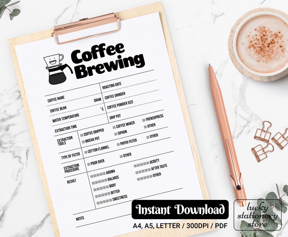 Coffee Brewing Note, Coffee Log Printable, Tablet Tasting Note, Coffee