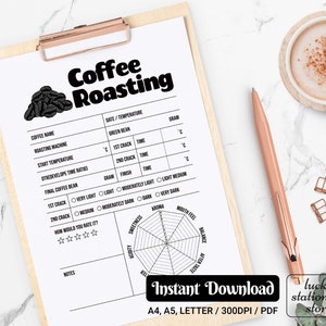 Perfil de tueste de café, Revisión de café, Registro de café imprimible, Nota de tueste de tableta, Hojas de revisión de café, Rastreador de café, Degustación de café