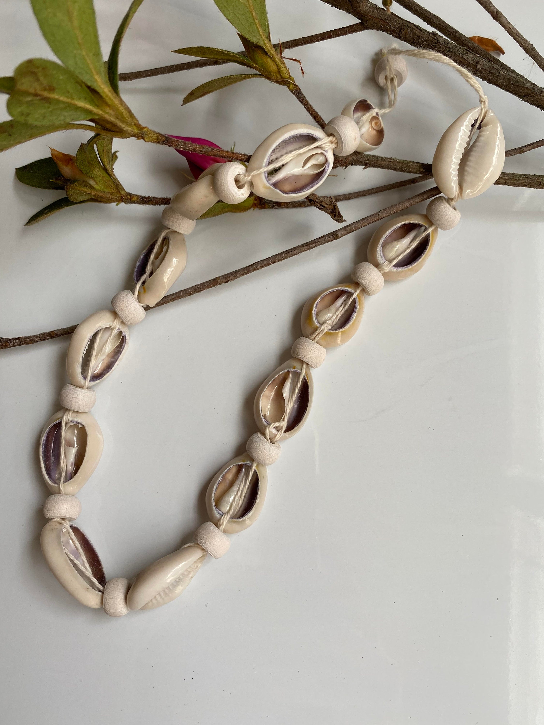 Shell Decorated Chain Beautiful Shell Necklace With the Wood Beads, Cowrie Shell, Shell ...