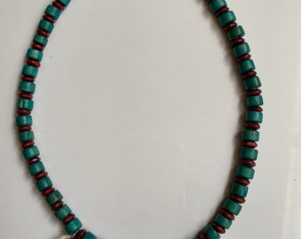 Cowrie shell  with the  colorful  wood beads Handmade Cowrie shell necklace, Seashell jeweler, Beach jeweler, Handmade