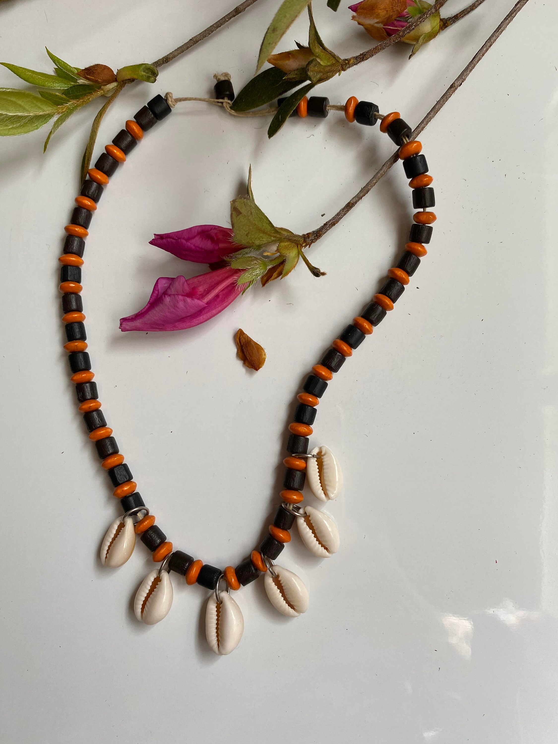 Cowrie Shell Choker With the Multi Colored Wood Beads Handmade Cowrie ...