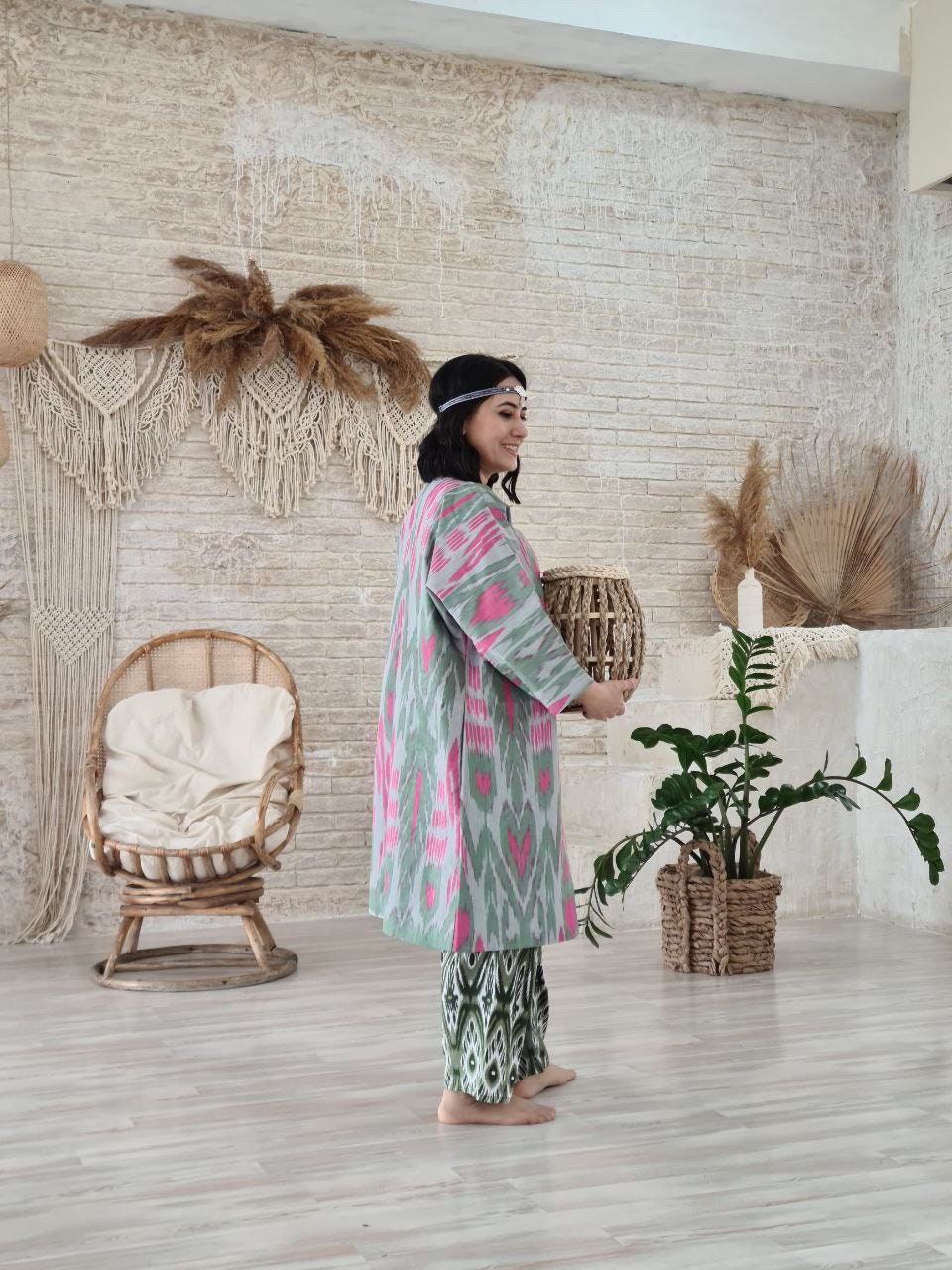 Handwoven Uzbek Ikat Chapan, Robe, Coat Jacket, Boho