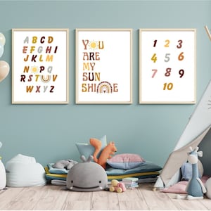 4 Digital Download Boho Alphabet Number Posters, Nursery decor , Homeschool, Classroom Decor