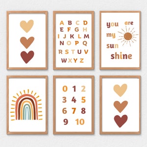 Digital Download Boho Alphabet Number Posters, Nursery decor , Homeschool, Classroom Decor