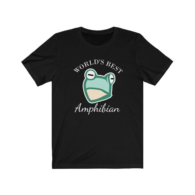 May include: Black t-shirt with a white graphic of a frog and the text "World's Best Amphibian".