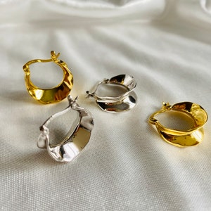 Valentine’s present 18k gold plated silver hoop chunky earrings,chic minimalist quality gift,timeless designer artisan  jewellery