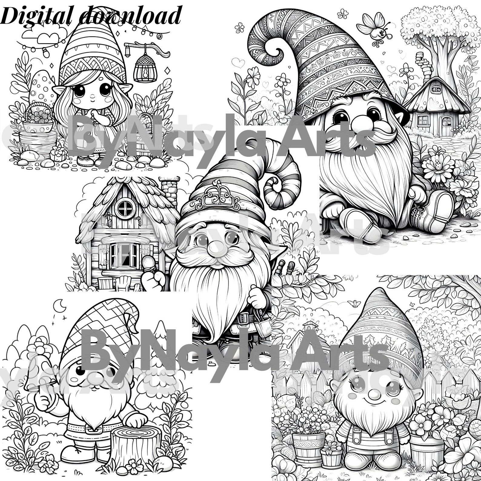 Digital Printable Coloring Book - 30 Adorable Gnomes - Coloring Book - Clipart - Journal - DIY ...