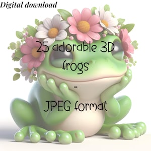 Pacchetto di clipart di rane adorabili, 25 illustrazioni 3D di alta qualità, licenza commerciale, idee per scrapbooking di artigianato digitale con carta