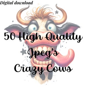 Crazy Cow lustig, Clipart Bundle, Set mit 50 lustigen Illustrationen, zum Basteln, Kommerzielle Lizenz, Digitales Papierbasteln, Bauernhoftier
