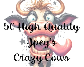 Crazy Cow funny, Clipart Bundle, Set of 50 fun illustrations, for crafts, Commercial License ,Digital paper crafts, farm animal