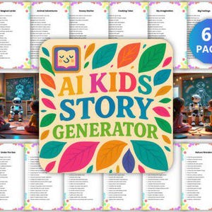 AI Kids Story Generator Book - 1000+ ChatGPT Prompts for Bedtime, Fairy Tales & Classroom Learning - Printable Digital PDF Guide