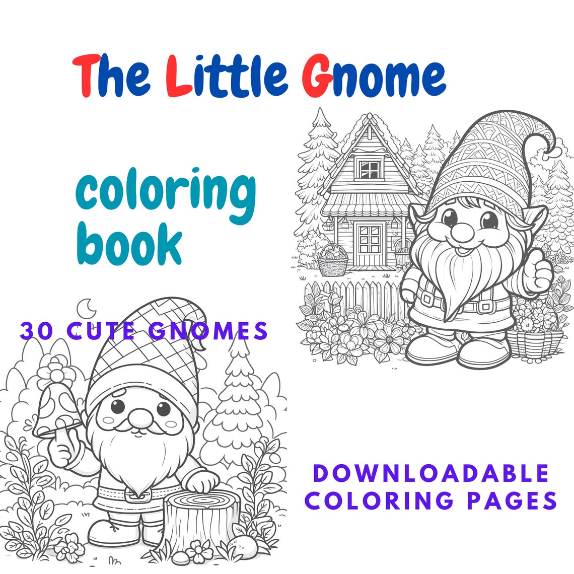 Digital Printable Coloring Book - 30 Adorable Gnomes - Coloring Book ...
