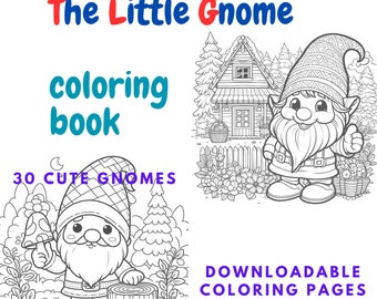 Digital Printable Coloring Book - 30 Adorable gnomes - coloring book - Clipart - journal - DIY