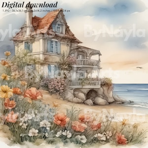 Quirky Beachhouses, Digital printable Art, Anton Pieck Style, beach Home Decor,scrapbook clipart, map making, wall art