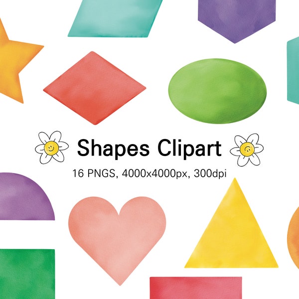Big Size, Shapes Clipart, Watercolor Shapes Clipart, Commercial Use, Shapes Digital Clipart, 16 PNG Files, for Personal and Commercial Use