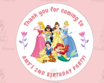 Princess Birthday Party Favor Stickers: Water Resistant Vinyl