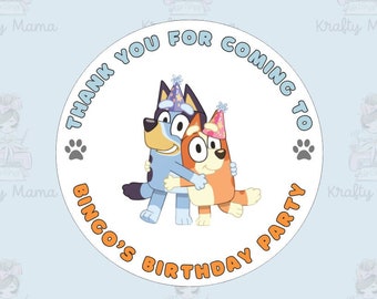 Blue Dog Birthday Sticker: Party Favor Thank You Stickers