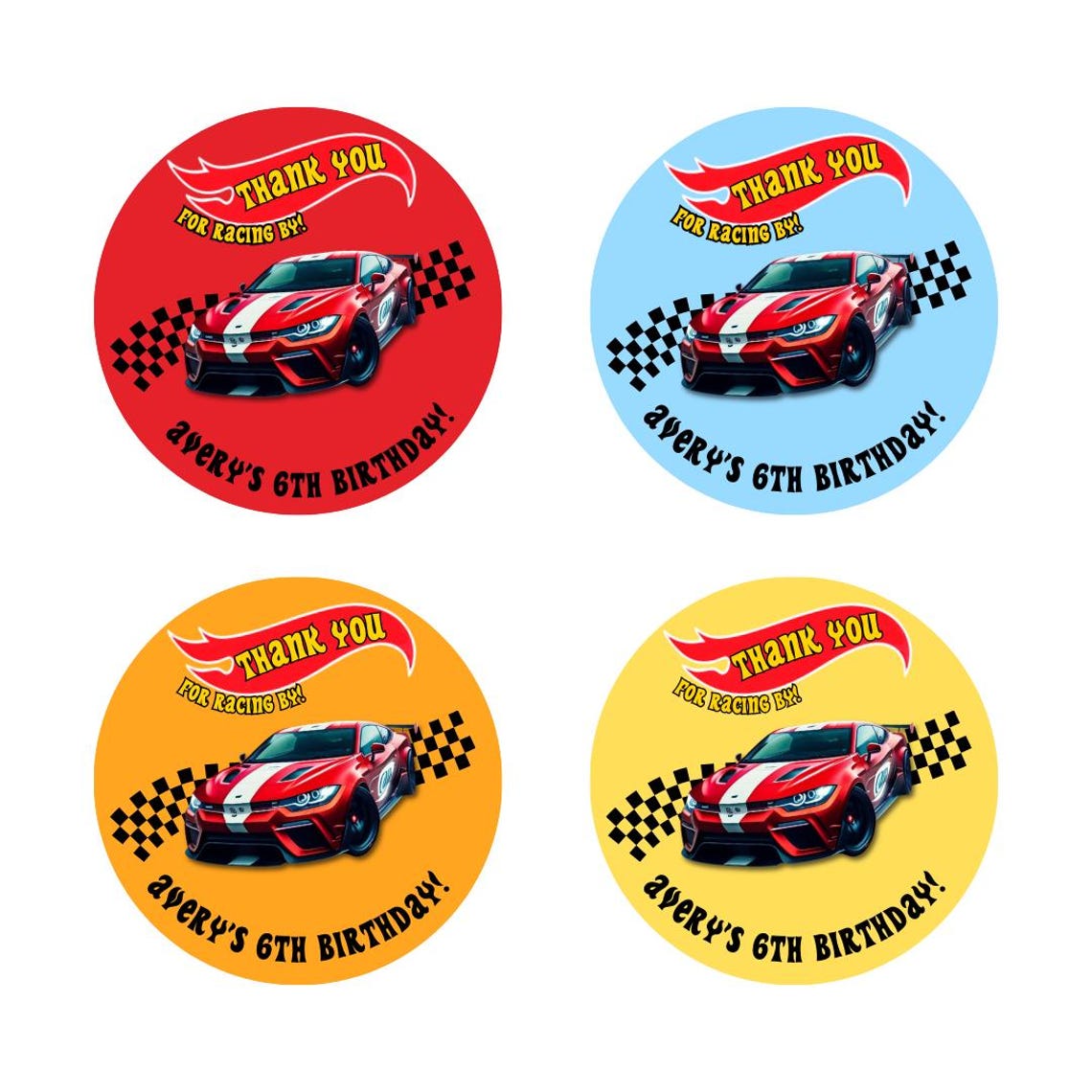 Custom Race Car Birthday Sticker, Favor Tag, Thank You Sticker - Etsy