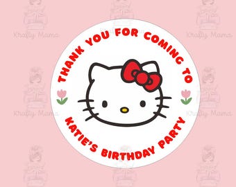 Kitty Birthday Sticker, Party Favor Sticker, Thank You for Coming Stickers