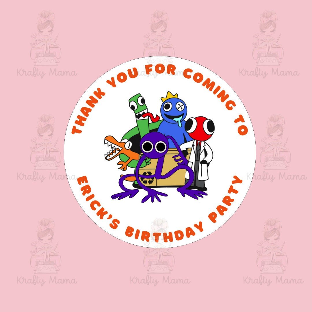 Rainbow Friends Birthday Sticker, Party Favor Sticker, Thank You for Coming Sticker