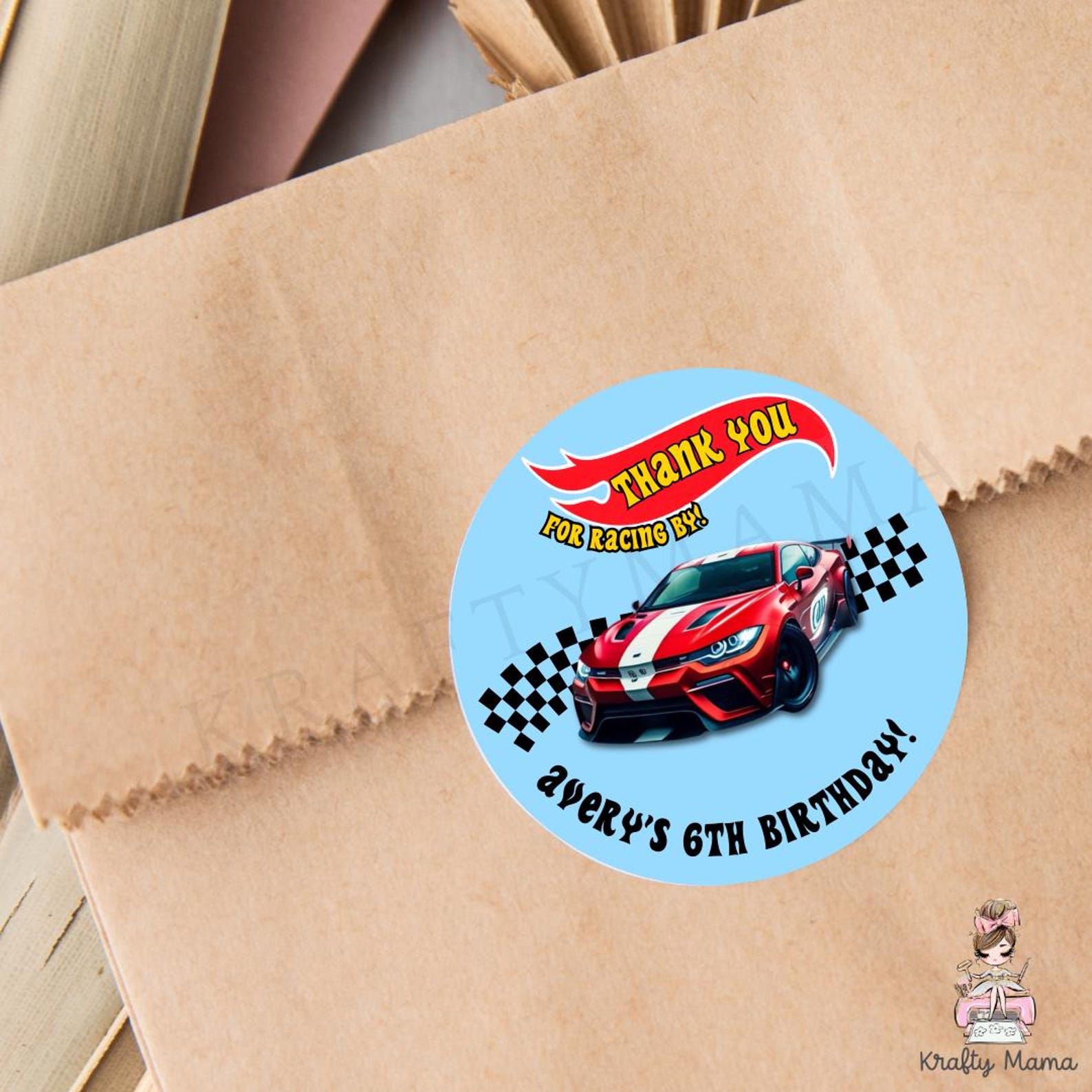 Custom Race Car Birthday Sticker, Favor Tag, Thank You Sticker - Etsy