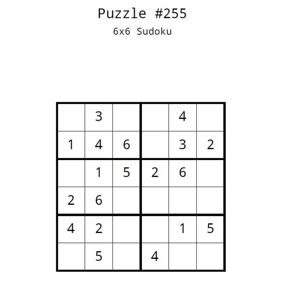 6x6 Sudoku Puzzle For Kids