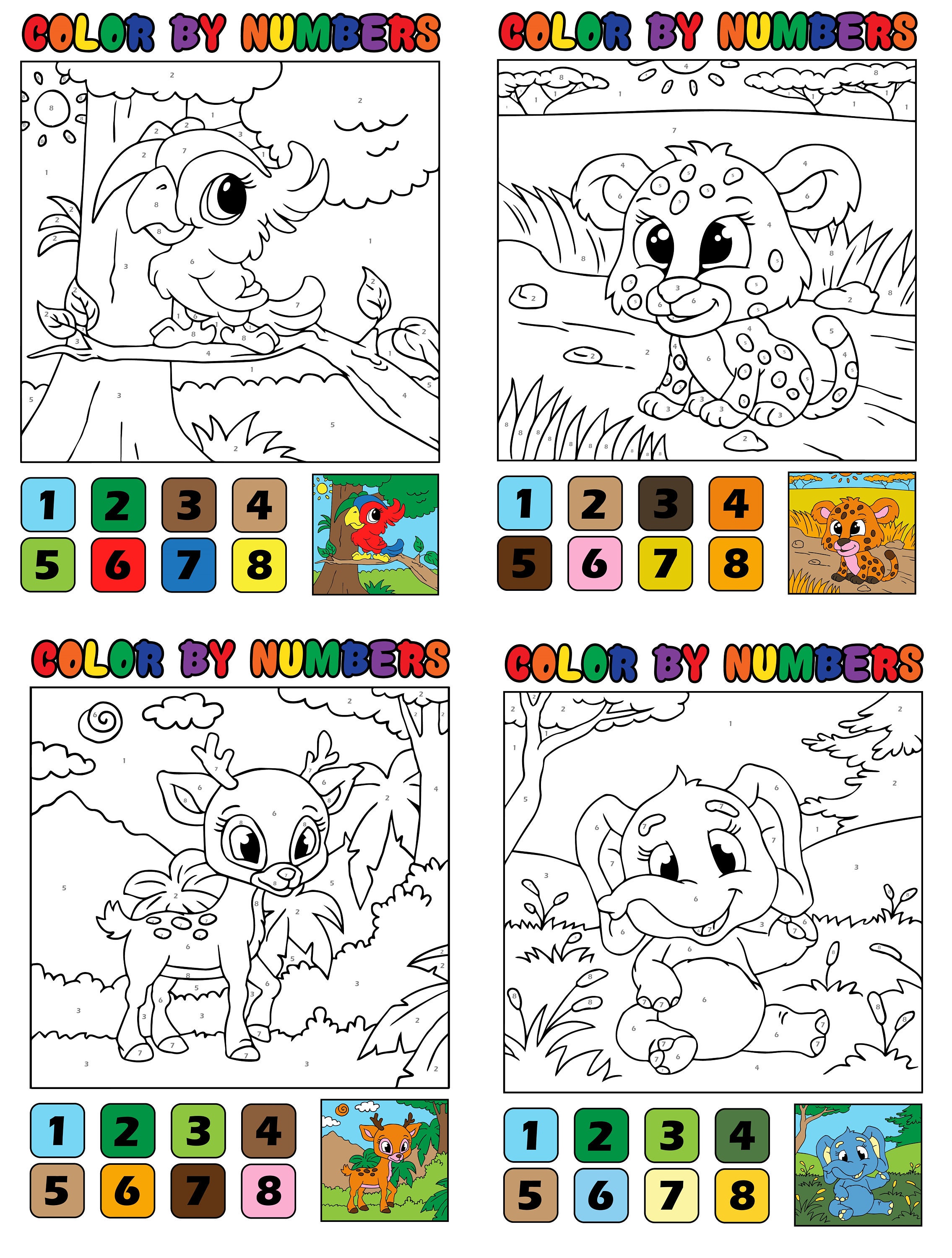 Animal Coloring Book by Number for Kids Printable Coloring Etsy