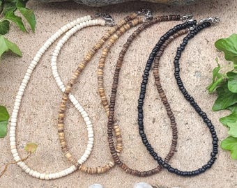 NEW - 4 colors! ADRIAN surfer necklace made of coconut beads. Surfer necklace for men. Men's jewelry. Gift for dad, son, men, women and children.