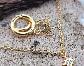 NORDSTERN jewelry set, earrings or necklace, 18k gold plated, Christmas jewelry, gift for women, girlfriend, mother for St. Nicholas Day, Christmas