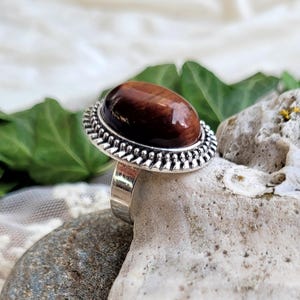 2 colors! Vintage ring with semiprecious stone RED TIGER EYE, gift for women, mom, girlfriend, sister, daughter for birthdays, anniversaries