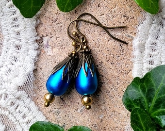 4 color variations! Vintage earrings "KIARA" with lacquered glass beads in different colors in the shape of drops