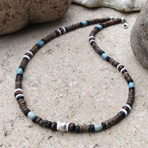 Surfer ketting, houten kralen ketting, heren ketting "LENNOX" gemaakt van houten en kokos kralen, heren ketting, cadeau voor mannen, vader, broer, zoon, vriend