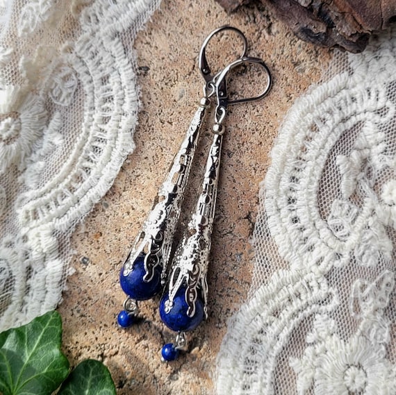 Boucles D'Oreilles En Argent 925 Avec Jade Violet, Perles Et Grenat - Dormeuses Neufves