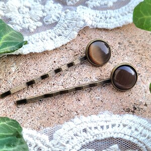 9 Farbvariationen Haarklemmen in antik Bronze mit 12mm Cateye-Cabochon im 2er Set Bild 10