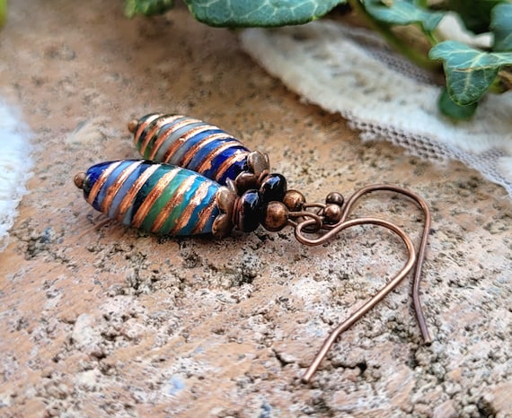 Bohemian Glass Bead Earrings serena in a Copper Look Etsy Canada