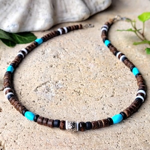 6 Colors - NEW!! Surfer Necklace, Wooden Bead Necklace, Men&#39;s Necklace LENNOX, Men&#39;s Necklace, Gift for Men and Women, Father, Brother, Son, Friend