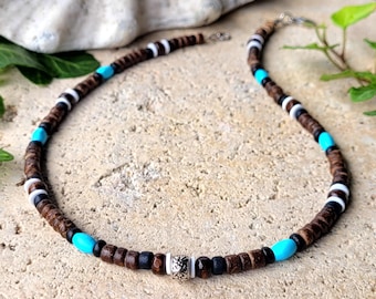 6 Farben - NEU!! Surferkette, Holzperlenkette, Herrenkette LENNOX , Männerkette, Geschenk für Männer u. Frauen, Vater, Bruder, Sohn, Freund